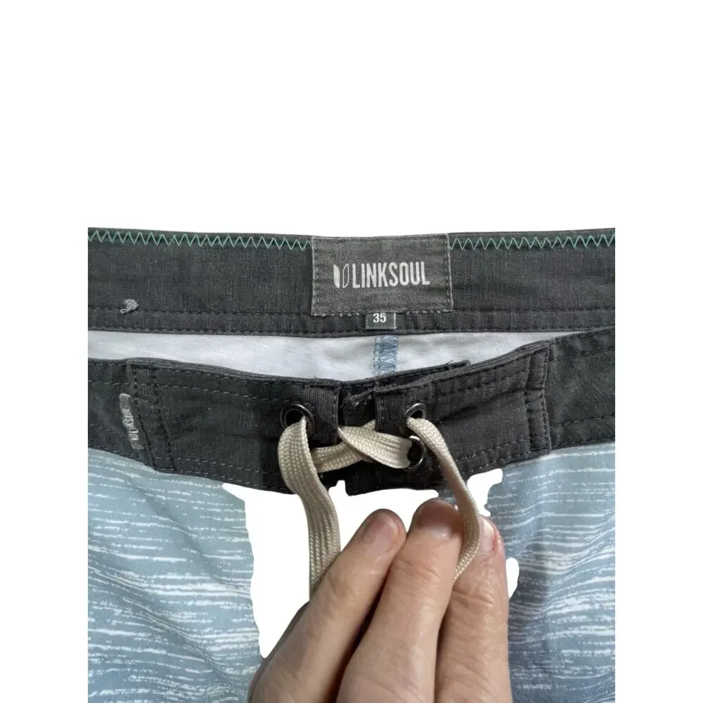 Linksoul Men’s Gray-Blue Men's Swim Trunks Board Shorts Size 35
